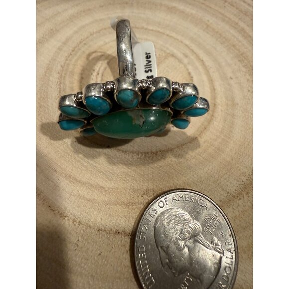 Artisan Sterling Silver Turquoise Peridot Cluster statement Ring 11 Southwest 9 - Picture 10 of 11